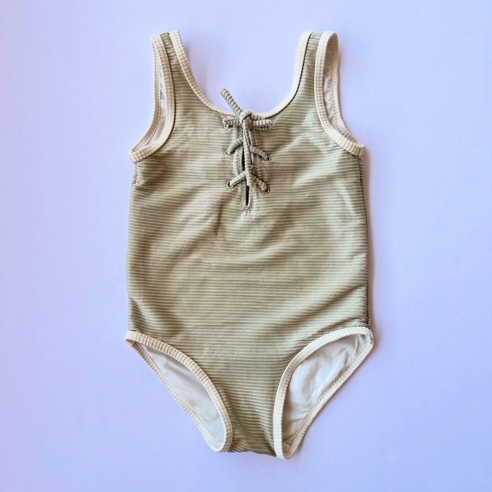 Rylee & Cru Sage green Ribbed Baby swimsuit